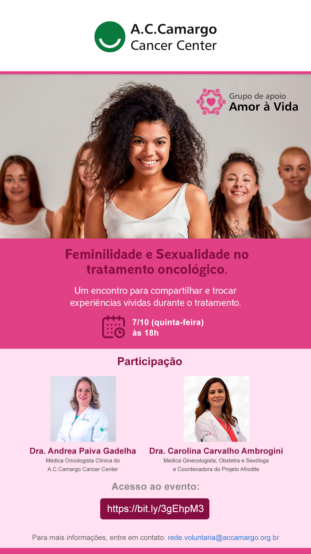 Participe do encontro virtual Amor à Vida no dia 7 de outubro de 2021, às 18h, com o tema fertilidade e sexualidade no tratamento oncológico!