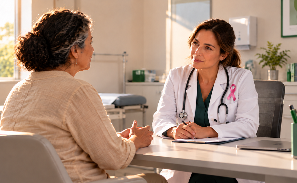 Médica conversa com paciente em consultório com atenção e tranquilidade