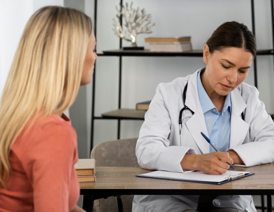 Paciente e Médica no consultório 