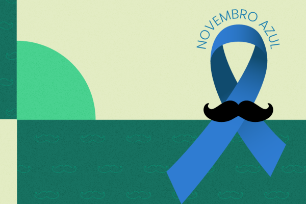 Laço azul com um bigode preto no meio