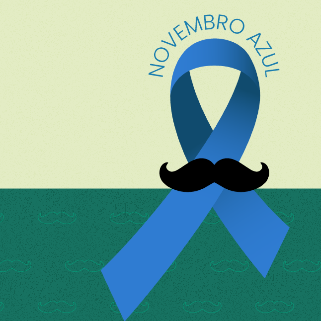 Laço azul com um bigode preto no meio