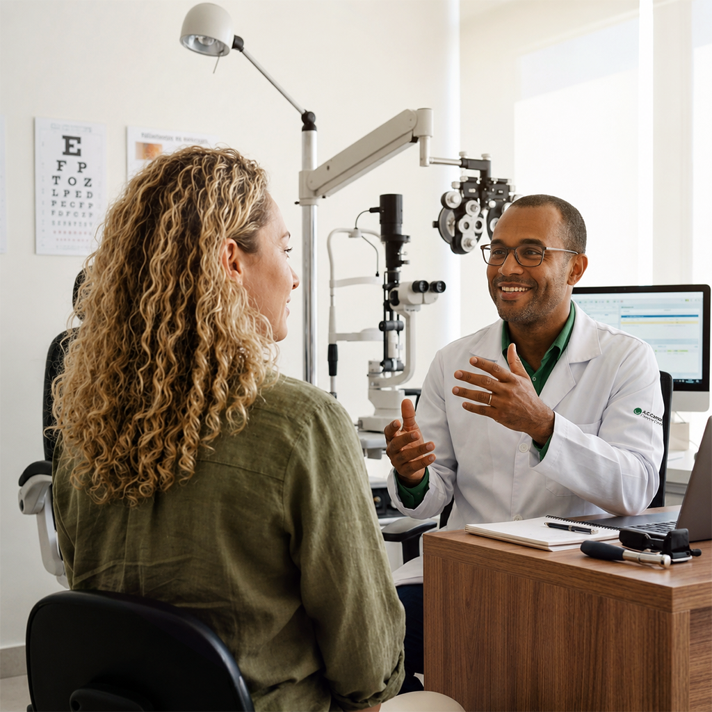 consulta médica com oftalmologista